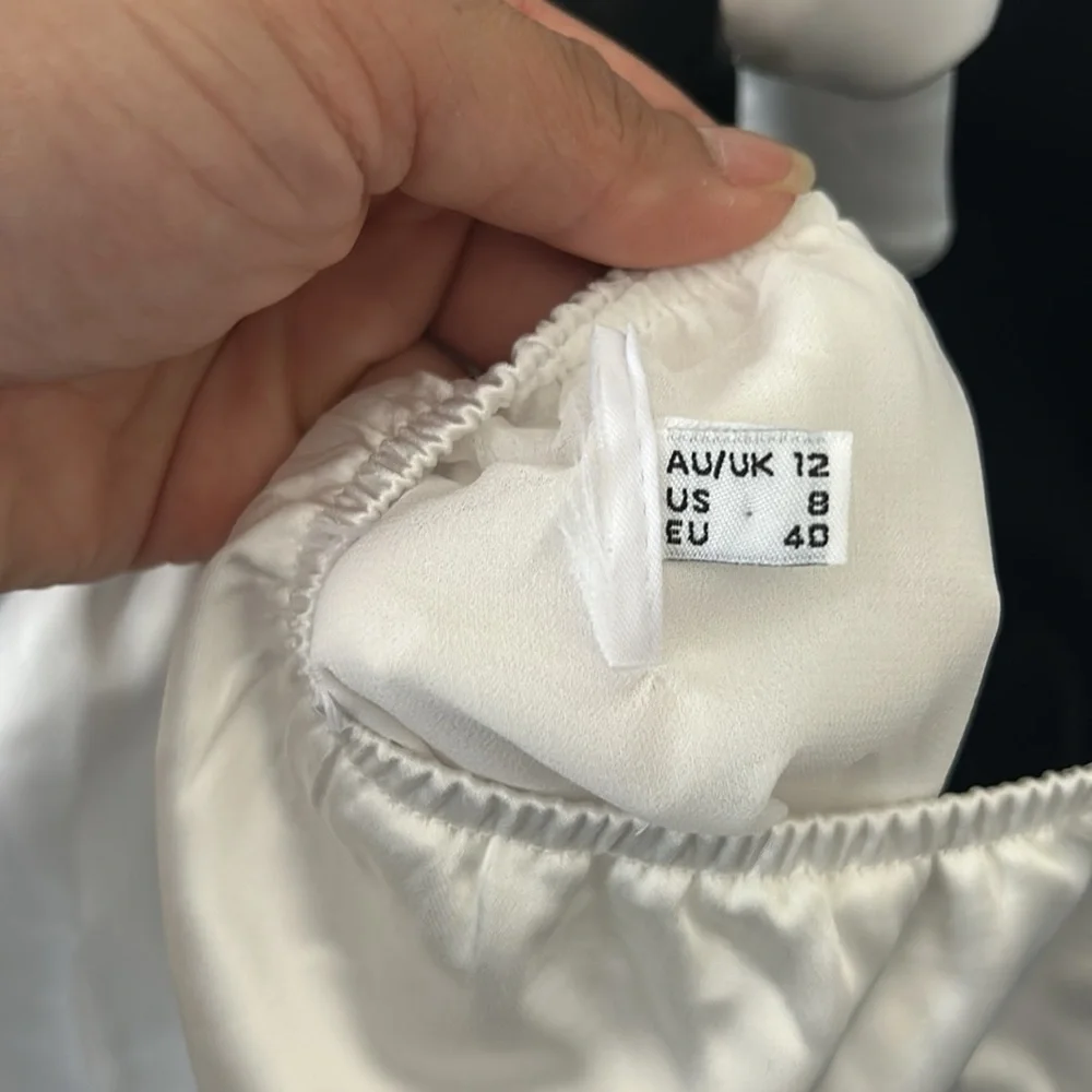 Princess Polly Cindi White Pleated Bust Puff Sleeve Tie Back Satin Mini Dress - Picture 11 of 12